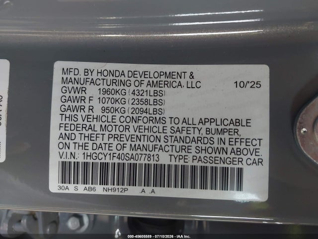 1HGCY1F40SA077813 Honda ACCORD SE