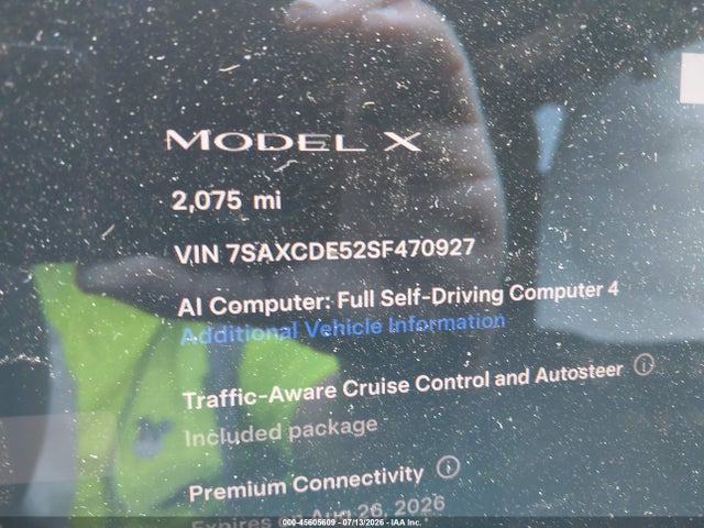 45605609 :رقم المزاد ، 7SAXCDE52SF470927 vin ، 2025 Tesla Model X Long Range مزاد بيع