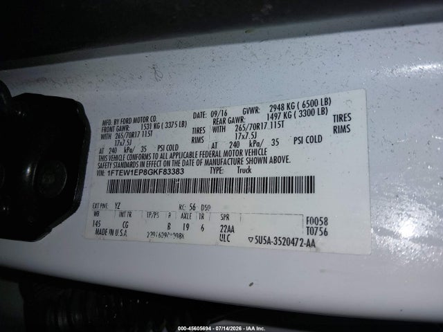 1FTEW1EP8GKF83383 Ford F-150 Lariat/xl/xlt