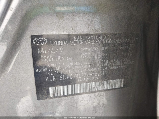 Hyundai ELANTRA SE 2019 5NPD74LF2KH482545 Image 9