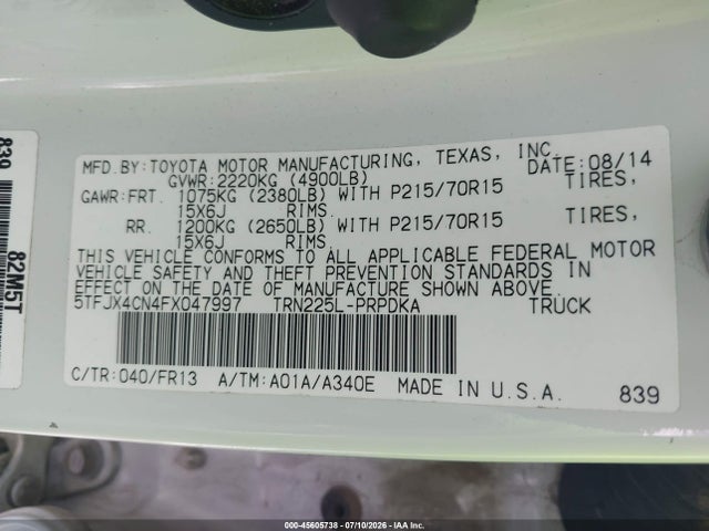 Toyota Tacoma 2015 5TFJX4CN4FX047997 Image 9