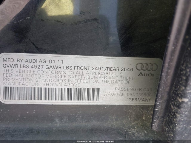 Продаж на аукціоні авто 2011 Audi A4 2.0t Premium, vin: WAUFFAFL0BN039500, номер лоту: 45605758