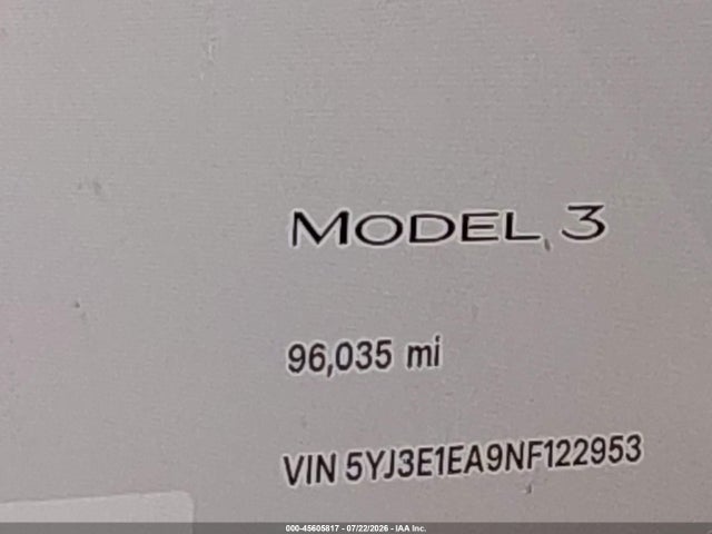 Продаж на аукціоні авто 2022 Tesla Model 3 Rear-wheel Drive, vin: 5YJ3E1EA9NF122953, номер лоту: 45605817