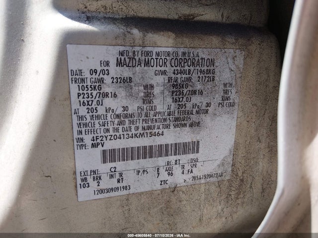 Продаж на аукціоні авто 2004 Mazda Tribute Lx V6, vin: 4F2YZ04134KM15464, номер лоту: 45605840