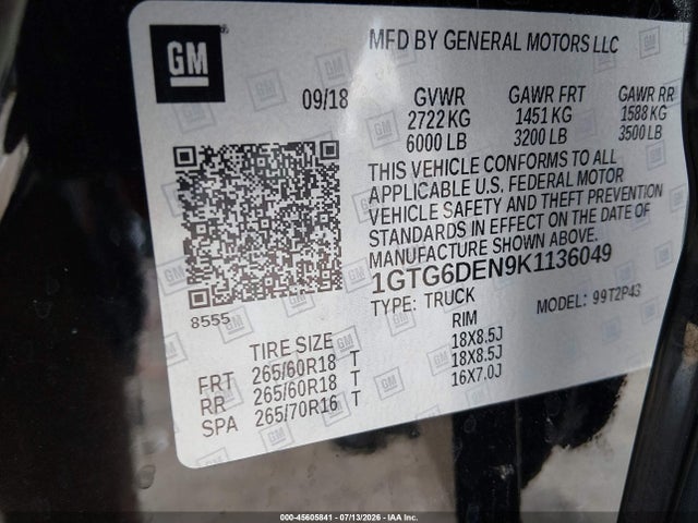 1GTG6DEN9K1136049 GMC CANYON SLT