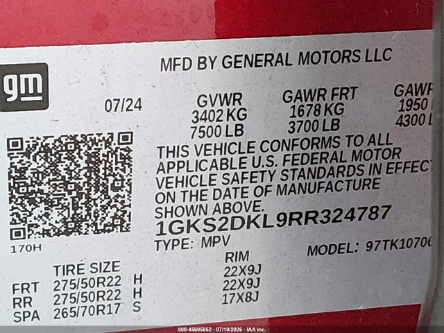 Продажа на аукционе авто 2024 Gmc Yukon 4wd Denali, vin: 1GKS2DKL9RR324787, номер лота: 45605852
