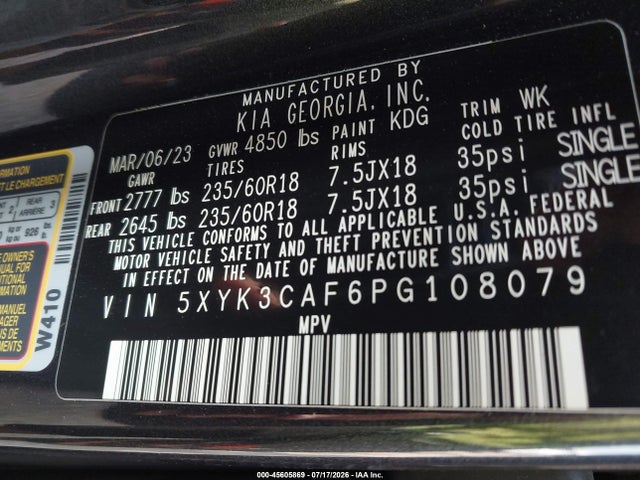 45605869 :رقم المزاد ، 5XYK3CAF6PG108079 vin ، 2023 Kia Sportage Ex مزاد بيع