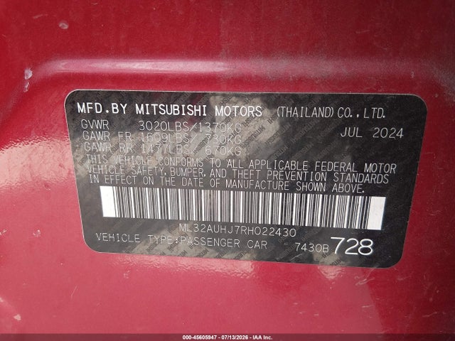ML32AUHJ7RH022430 Mitsubishi Mirage Es/le