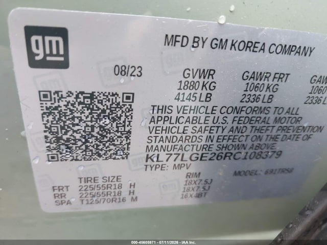 Aukcja sprzedaży 2024 Chevrolet Trax Fwd 1rs, vin: KL77LGE26RC108379, numer aukcji: 45605971