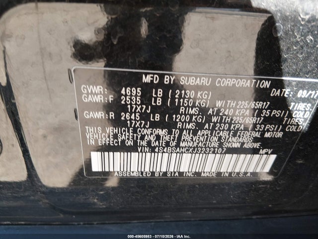 45605983 :رقم المزاد ، 4S4BSAHCXJ3232107 vin ، 2018 Subaru Outback 2.5i Premium مزاد بيع