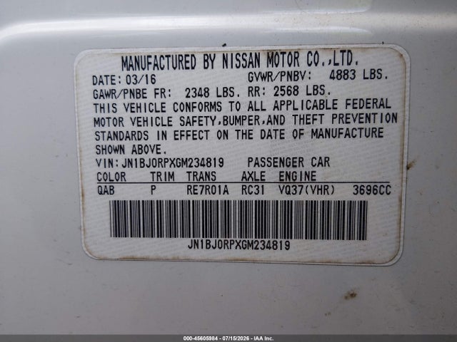 Продаж на аукціоні авто 2016 Infiniti Qx50, vin: JN1BJ0RPXGM234819, номер лоту: 45605984
