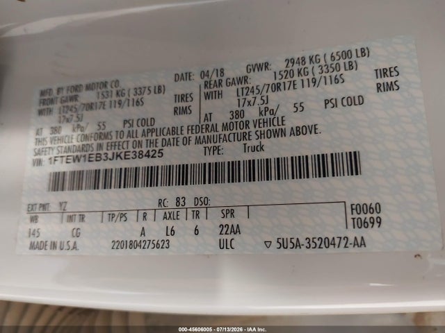 1FTEW1EB3JKE38425 Ford F-150 Xl
