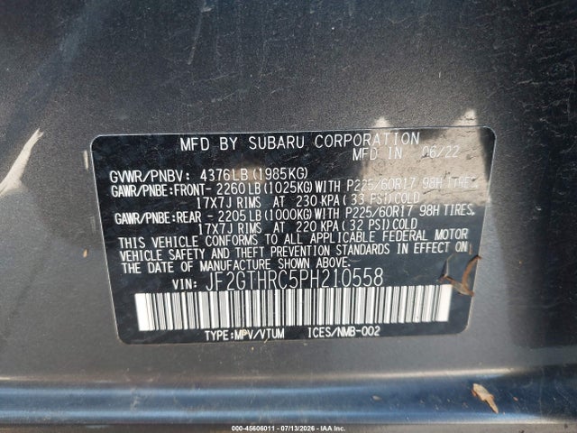 Продаж на аукціоні авто 2023 Subaru Crosstrek Sport, vin: JF2GTHRC5PH210558, номер лоту: 45606011