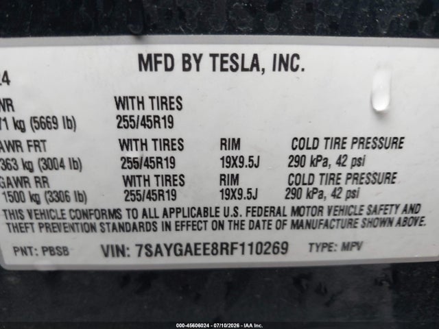 Aukcja sprzedaży 2024 Tesla Model Y Long Range Dual Motor All-wheel Drive, vin: 7SAYGAEE8RF110269, numer aukcji: 45606024