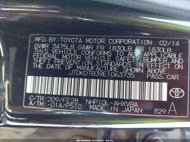 Toyota Prius C One 2014 JTDKDTB39E1063735 Image 9