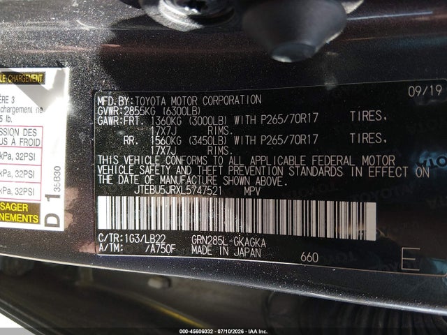 Toyota 4runner Sr5 Premium 2020 JTEBU5JRXL5747521 Image 9