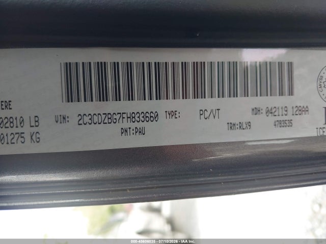 45606035 :رقم المزاد ، 2C3CDZBG7FH833660 vin ، 2015 Dodge Challenger Sxt Plus Or R/t مزاد بيع