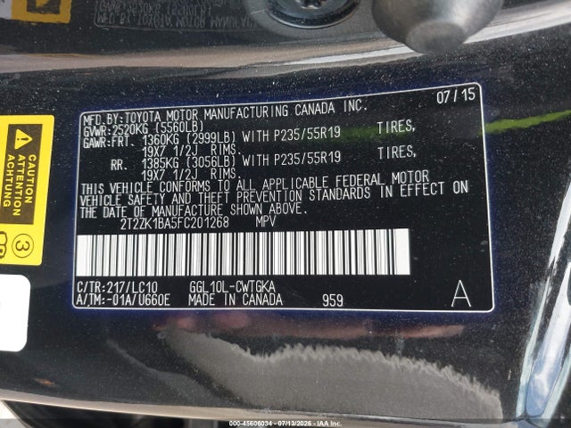 Продаж на аукціоні авто 2015 Lexus Rx 350, vin: 2T2ZK1BA5FC201268, номер лоту: 45606034