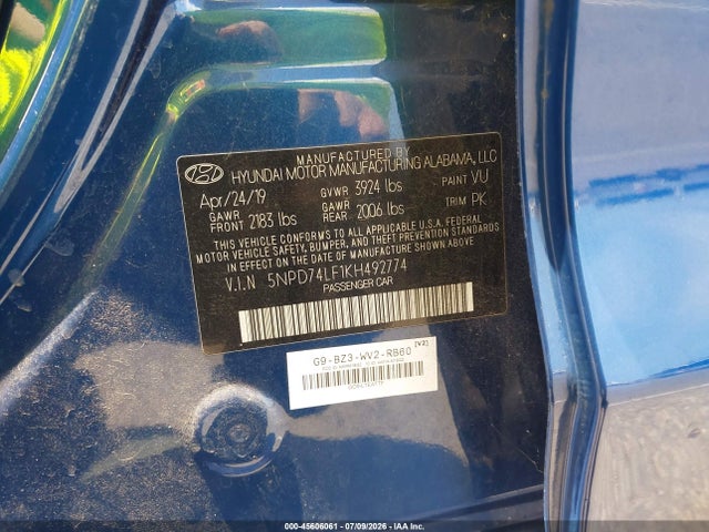 Hyundai ELANTRA SE 2019 5NPD74LF1KH492774 Image 9