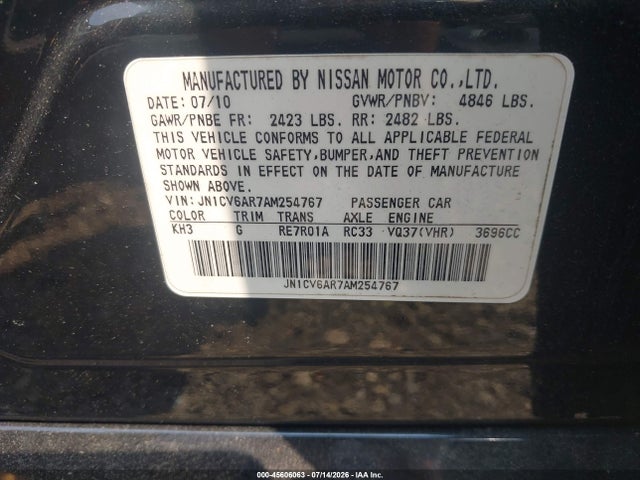 Продажа на аукционе авто 2010 Infiniti G37x, vin: JN1CV6AR7AM254767, номер лота: 45606063