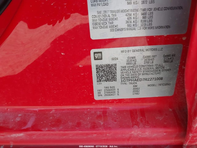 45606066 :رقم المزاد ، 1GTPHAED7RZ271008 vin ، 2024 Gmc Sierra 1500 2wd  Short Box Pro مزاد بيع