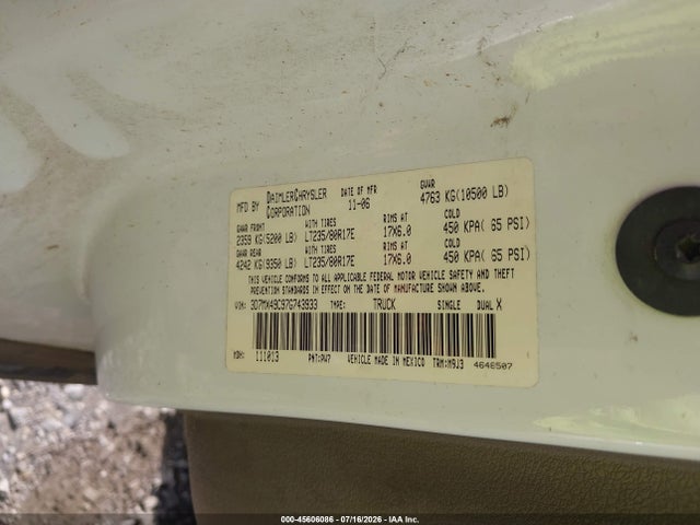 2007 Dodge Ram 3500 Slt მანქანა იყიდება აუქციონზე, vin: 3D7MX49C97G743933, აუქციონის ნომერი: 45606086