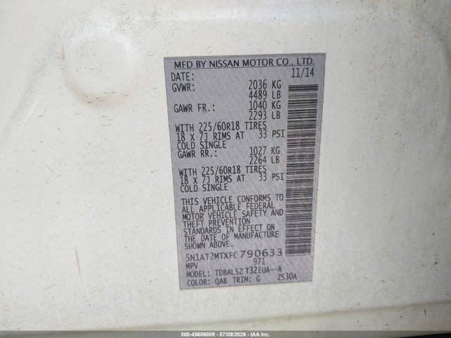 Nissan Rogue Sl 2015 5N1AT2MTXFC790633 Image 9