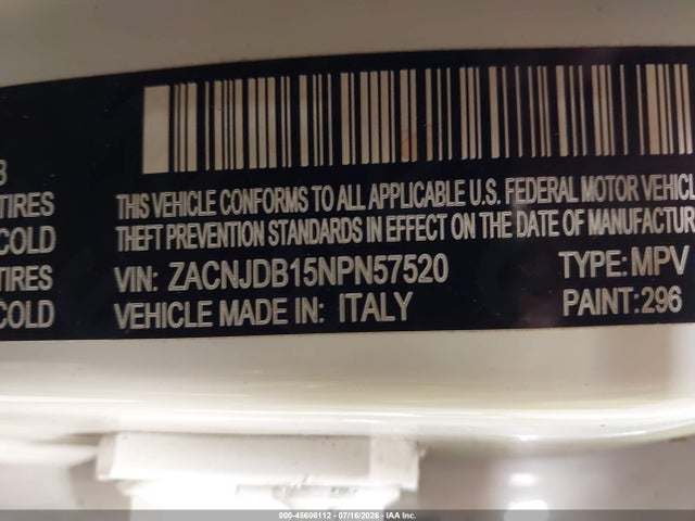 Продажа на аукционе авто 2022 Jeep Renegade Latitude 4x4, vin: ZACNJDB15NPN57520, номер лота: 45606112