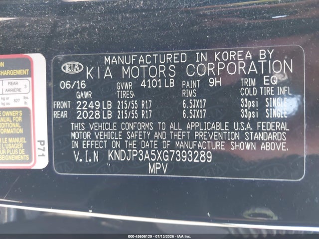 KIA SOUL + 2016 KNDJP3A5XG7393289 Image 9