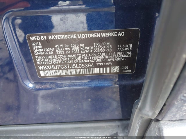 Aukcja sprzedaży 2018 Bmw X1 Sdrive28i, vin: WBXHU7C37J5L05394, numer aukcji: 45606130