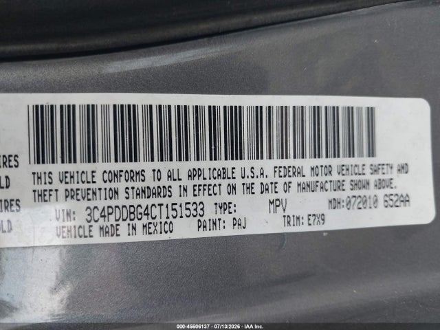 Aukcja sprzedaży 2012 Dodge Journey Sxt, vin: 3C4PDDBG4CT151533, numer aukcji: 45606137
