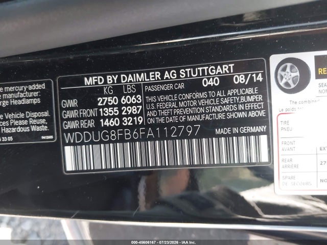 2015 Mercedes-benz S 550 4matic მანქანა იყიდება აუქციონზე, vin: WDDUG8FB6FA112797, აუქციონის ნომერი: 45606167