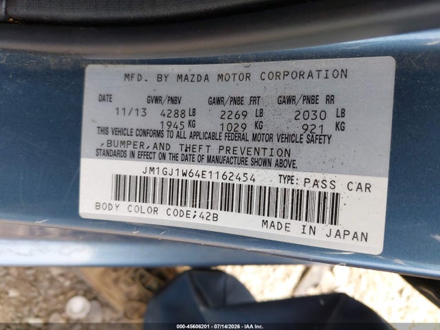 45606201 :رقم المزاد ، JM1GJ1W64E1162454 vin ، 2014 Mazda Mazda6 I Grand Touring مزاد بيع
