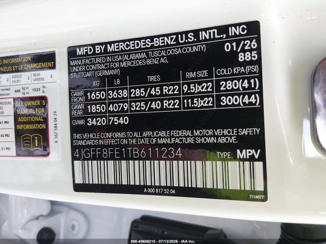 4JGFF8FE1TB611234 Mercedes-Benz Gls 580 4matic
