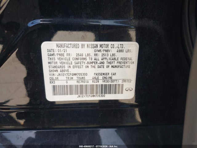 Продажа на аукционе авто 2021 Infiniti Q50 Sensory, vin: JN1EV7CP4MM705300, номер лота: 45606217
