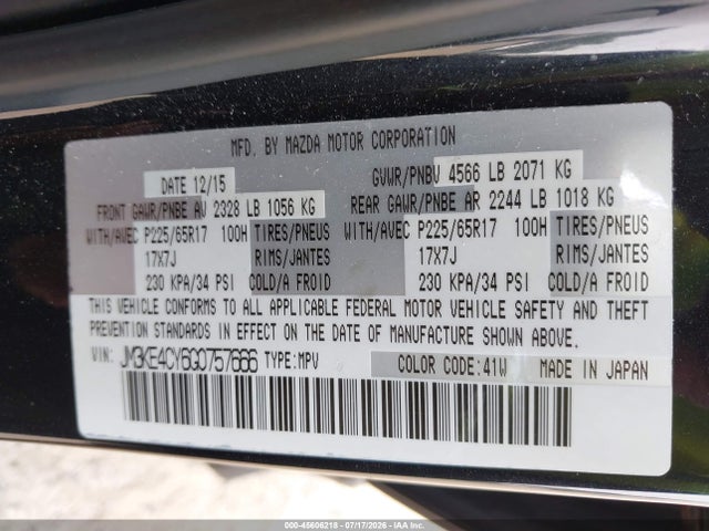 Aukcja sprzedaży 2016 Mazda Cx-5 Touring, vin: JM3KE4CY6G0757666, numer aukcji: 45606218