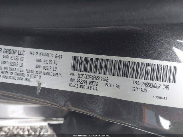2015 Chrysler 200 S მანქანა იყიდება აუქციონზე, vin: 1C3CCCDG4FN544062, აუქციონის ნომერი: 45606221