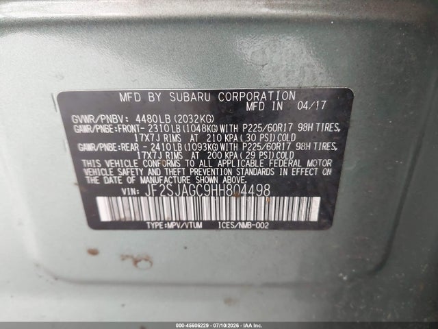 Subaru Forester 2.5i Premium 2017 JF2SJAGC9HH804498 Image 9