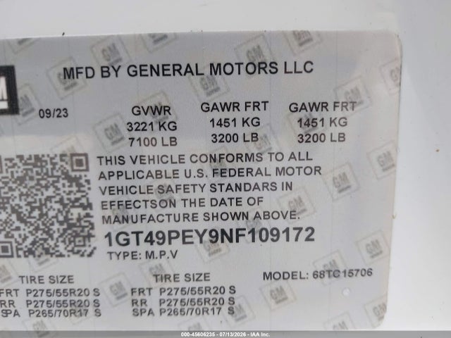 45606235 :رقم المزاد ، 1GT49PEY5NF105555 vin ، 2022 Gmc Sierra 2500hd 4wd  Standard Bed At4 مزاد بيع
