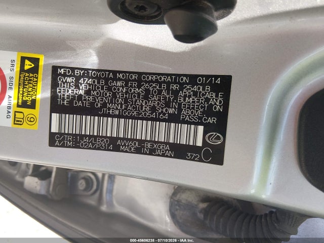 Продажа на аукционе авто 2014 Lexus Es 300h, vin: JTHBW1GG9E2054164, номер лота: 45606238