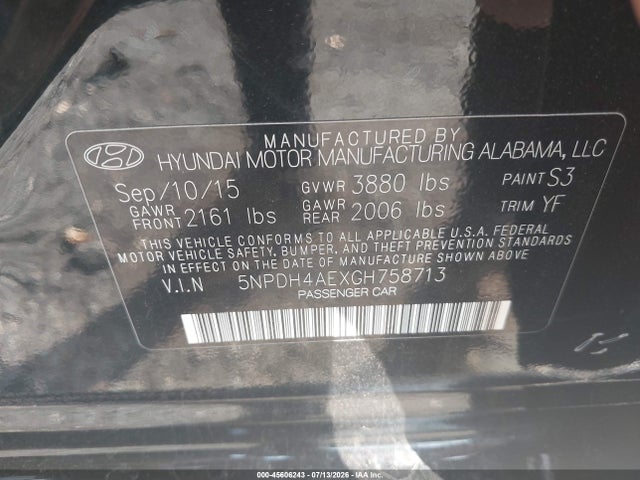Hyundai ELANTRA SE 2016 5NPDH4AEXGH758713 Image 9