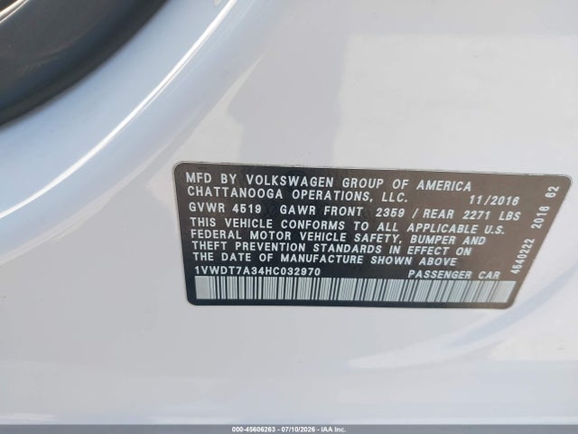 Продаж на аукціоні авто 2017 Volkswagen Passat 1.8t R-line, vin: 1VWDT7A34HC032970, номер лоту: 45606263