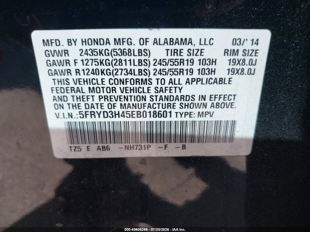 Aukcja sprzedaży 2014 Acura Mdx Technology Package, vin: 5FRYD3H45EB018601, numer aukcji: 45606266