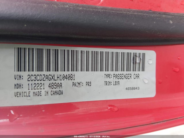 Продажа на аукционе авто 2020 Dodge Challenger Sxt, vin: 2C3CDZAGXLH104081, номер лота: 45606272