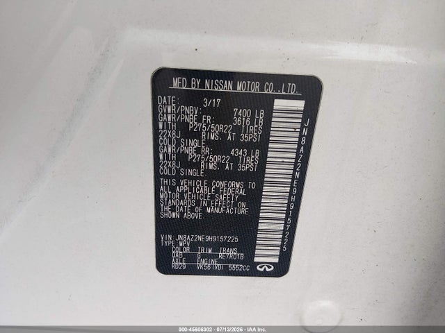 Aukcja sprzedaży 2017 Infiniti Qx80 Limited, vin: JN8AZ2NE9H9157225, numer aukcji: 45606302