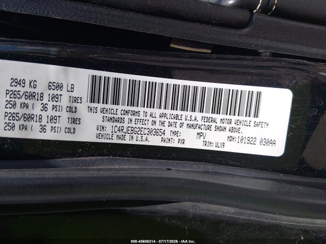 Продаж на аукціоні авто 2014 Jeep Grand Cherokee Limited, vin: 1C4RJEBG2EC303654, номер лоту: 45606314
