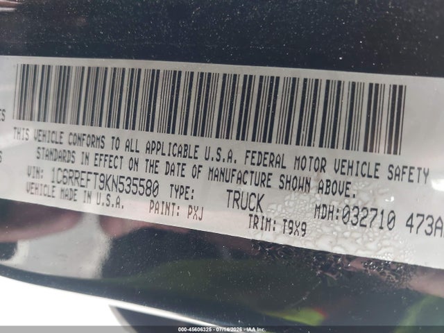 Продаж на аукціоні авто 2019 Ram 1500 Big Horn/lone Star  4x2 5'7 Box, vin: 1C6RREFT9KN535580, номер лоту: 45606325