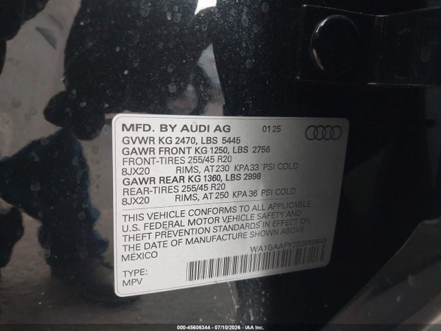 Aukcja sprzedaży 2025 Audi Q5 Premium 45 Tfsi S Line Quattro, vin: WA1GAAFY2S2050849, numer aukcji: 45606344