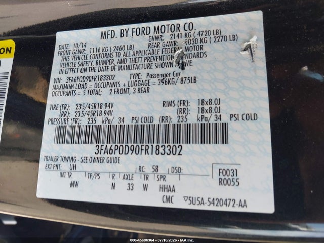 Продаж на аукціоні авто 2015 Ford Fusion Titanium, vin: 3FA6P0D90FR183302, номер лоту: 45606364