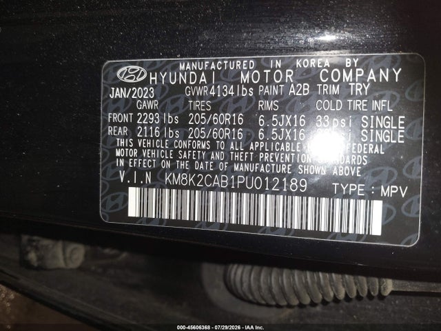 Продаж на аукціоні авто 2023 Hyundai Kona Se, vin: KM8K2CAB1PU012189, номер лоту: 45606368